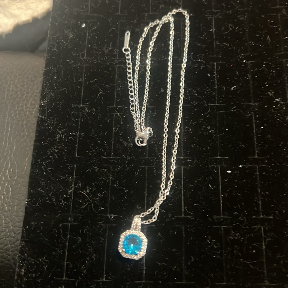 Blue charm necklace.